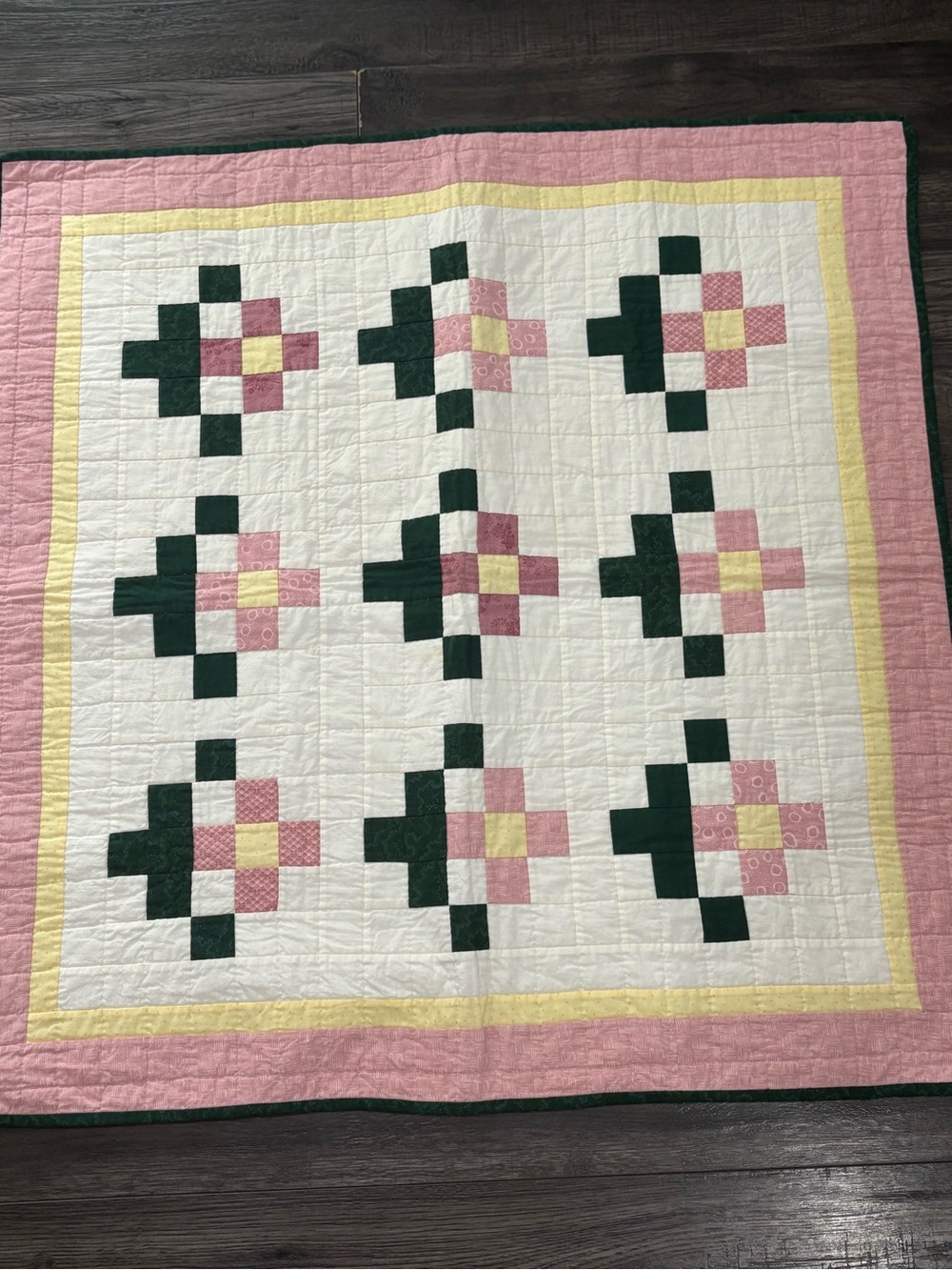 Handmade Pink & Green Floral Patchwork Quilt - Soft Cotton Throw